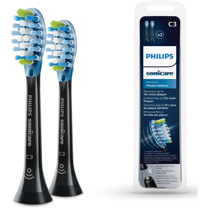 Оригінальні насадки для звукової зубної щітки Philips Sonicare C3 Premium Plaque Defense Standard 4 упаковки чорного кольору (модель HX9044/33) (2 шт. и)