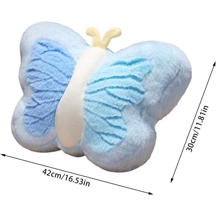 Подушка-метелик, пухнаста м'яка плюшева подушка-метелик, м'яка зручна подушка-метелик з плюшу, естетична декоративна подушка диванна подушка синя