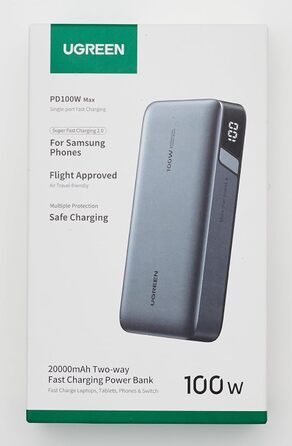 Зовнішній акумулятор 100W 20000mAh з 3 портами USB C та цифровим дисплеєм