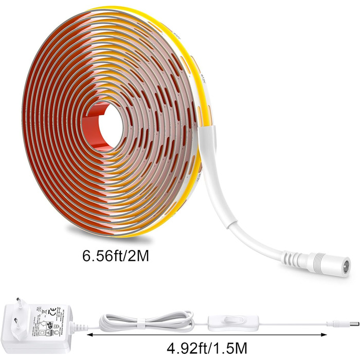 Світлодіодна стрічка WOBANE COB Тепла біла 2м 640 світлодіодів, супер яскрава світлодіодна стрічка з блоком живлення, світлодіодна світлодіодна стрічка 12 В під шафою, гнучка світлодіодна стрічка для кухні, спальні, письмового столу, верстака, телевізора,