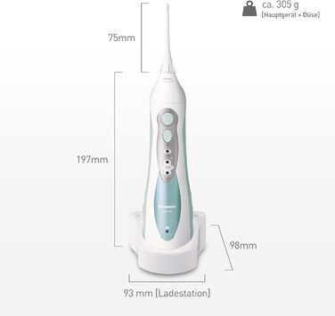 Акумуляторний іригатор для зубів Panasonic EW1311G845, Іригатор для зубів, 4 звичайні насадки, зарядна док-станція, компактний аксесуар для подорожей, білий