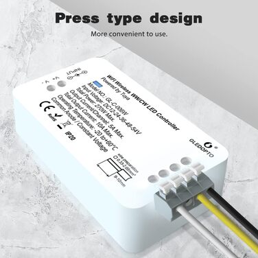 Контролер GLEDOPTO WiFi Світлодіодна стрічка WW/CW DC12-24-54V Контролер світлової стрічки Голосове керування за допомогою програми з Tuay Smart Life Alexa Google Home Assistant без додаткового концентратора