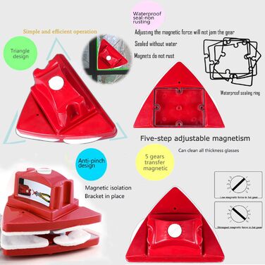 Двостороння щітка для миття вікон Склоочисник Магнітні інструменти для чищення зовнішніх вікон, магнітні, регулюються в 5 напрямках для високого миття вікон, товщина вікна 0,3-3,2 см (товщина 4 вікон)