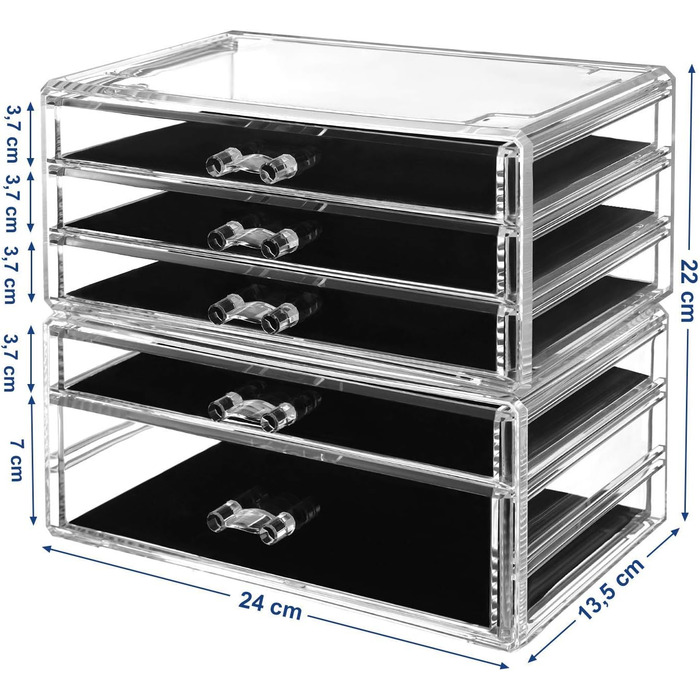 Органайзер для макіяжу SONGMICS, 2 шт. абельовані коробки для зберігання ювелірних виробів та косметики, з 5 шухлядами, пластикові, різдвяні, прозорі JMU32TP