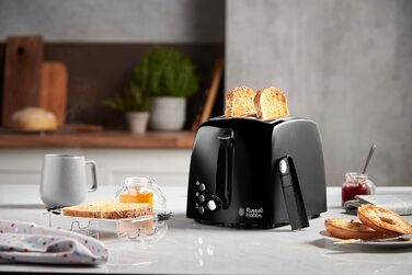 Тостер Russell Hobbs на 2 скибочки Текстури (надзвичайно широкі отвори для тостів, включаючи насадку для булочок і вбудовані щипці для тостів, 6 рівнів підрум'янювання функція розморожування та підігріву, 850 Вт) 22601-56