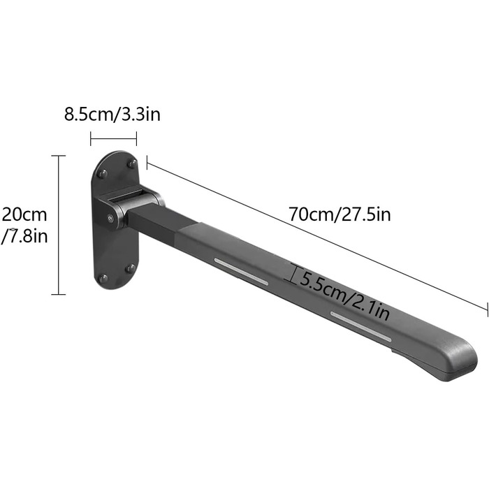 Поручні для людей похилого віку, Поручні для ванн і душових кабін, Міцний каркас безпеки для унітазу з підлокітниками, Простий монтаж, Поручні з нержавіючої сталі, Поручень Душ (сірий) Сірий