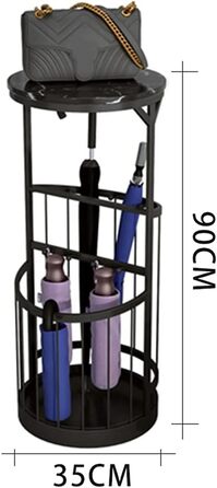 Підставка для парасольки Підставка для парасольок Високоякісний металевий тримач для парасольки, окремо стоячий порожнистий кошик для зберігання парасольки з гачком і лотком, 35x90 см (колір чорний)