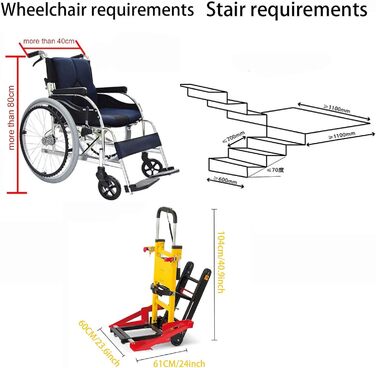 Електричний складаний візок для підйому по сходах, Надійний візок для підйому по сходах, ручний візок, максимальне навантаження 440 фунтів/200 кг, для пацієнтів в інвалідному візку
