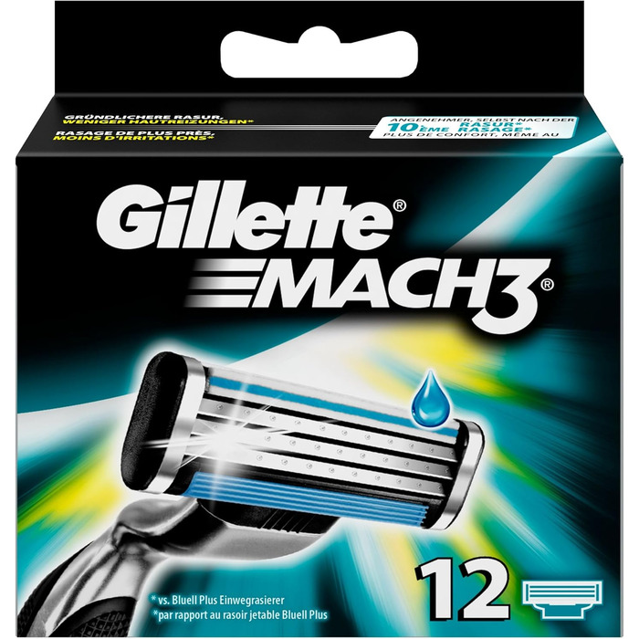 Знята з виробництва модель Gillette Mach3 леза для бритви, 12 шт. 12 шт. (1 упаковка)