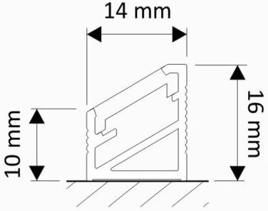 Кутовий профіль, світлодіодна рейка, алюмінієва стрічка КУТНИК (16x14 мм) золотого кольору з покриттям (профіль 2 м з матовим покриттям)