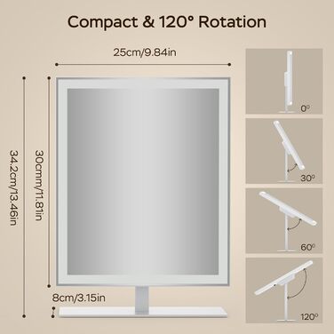 Дзеркало для макіяжу ANTENLICHT з підсвічуванням, 3 кольорові режими, дзеркало для макіяжу з регулюванням яскравості, світлодіодне голлівудське дзеркало, дзеркало для макіяжу з підсвічуванням, сенсорне управління (біле, 12 дюймів)