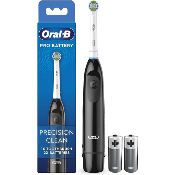 Акумуляторна зубна щітка Oral-B Pro, насадка для зубної щітки Precision Clean, засіб для видалення зубного нальоту для зубів, 2 батарейки в комплекті, чорна ука (1 упаковка)