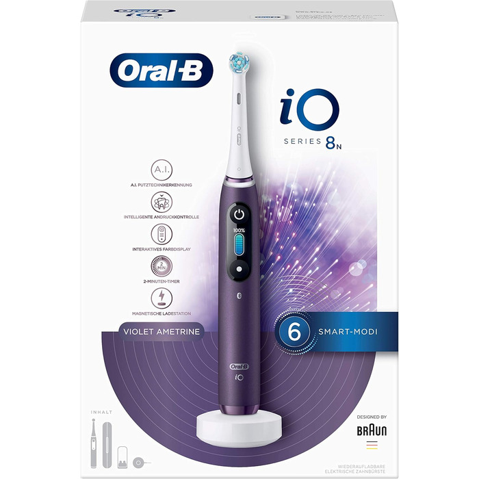 Електрична зубна щітка/електрична зубна щітка Oral-B iO Series 8, 6 режимів чищення для догляду за зубами, магнітна технологія, кольоровий дисплей і дорожній кейс, подарунок чоловіку/жінці, фіолетовий аметрін старий