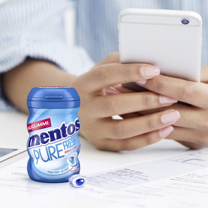 Жувальна гумка Mentos Pure Fresh Mint, 6 коробок драже жувальної гумки без цукру зі смаком м'яти перцевої та рідким наповнювачем, мультиупаковка (6 x 70 г)