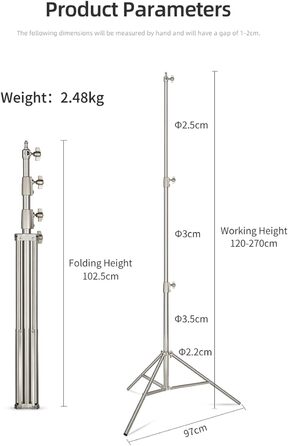 Амбітна 280 см 9 футів студійна фотостудія з нержавіючої сталі світлова підставка для HTC Vive VR, відео, портрета та предметної зйомки (2 шт. ) 280 см/9 футів 2 шт.