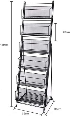 Підлогова стійка для журналів, стійка для журналів, стійка для брошур, стійка для журналів, 6 кишень, підставка, сітчаста полиця, підставка для каталогів, підставка для брошур (чорна) 130x35x30см Чорна