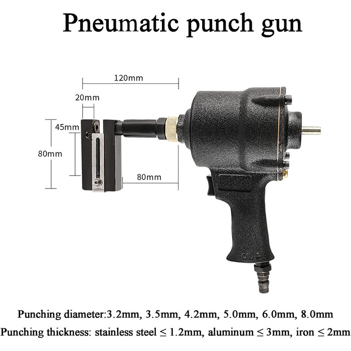 Пневматичний перфоратор, 3,2-8 мм, професійний перфоратор, затискні головки можна повертати на 360 градусів, регульовані краї, металева пластина, круглий отвір, нержавіюча сталь 3,5 мм (6 мм)