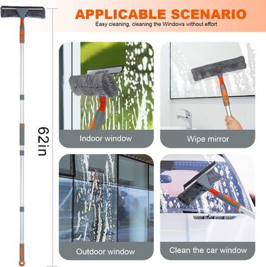 Професійний очищувач склоочисників, Душовий склоочисник 2-в-1 з подовжувачем, Телескопічний омивач вікон з поворотною головкою, Інструменти для миття скла для внутрішніх і зовнішніх високих вікон