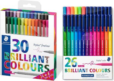 Чохол Staedtler Fineliner triplus (30 яскравих кольорів) Triplus Color з 26 ручками з волокна, відсортованих за кольорами