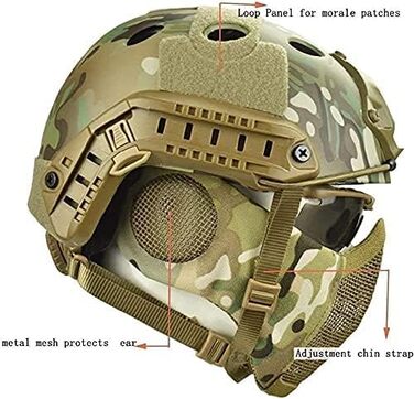 Тактичний швидкий шолом MH в поєднанні зі складною сітчастою маскою для захисту слуху та окулярами для страйкболу CS Game CP