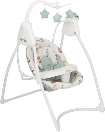 Гойдалка Graco Lovin Hug Swing з 6 швидкостями гойдання, музикою, 4 положеннями напівлежання та складною для зберігання, підходить від народження приблизно до 9 місяців (0-9 кг), Up & Away Fashion