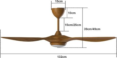 Стельовий вентилятор reiga з підсвічуванням і пультом дистанційного керування 132 см, стельовий вентилятор з 3 горіхово-коричневими листям, таймер, літо-зимова робота, розумний стельовий вентилятор Alexa для спальні та вітальні (колір дерева)