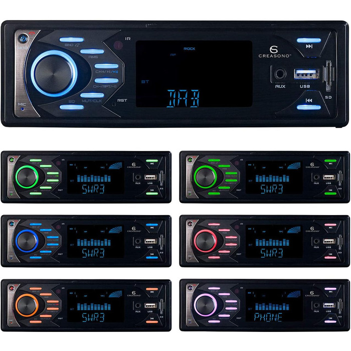 Автомагнітола Creasono MP3 з DAB, Bluetooth і функцією гучного зв'язку, USB, SD, 4x45W