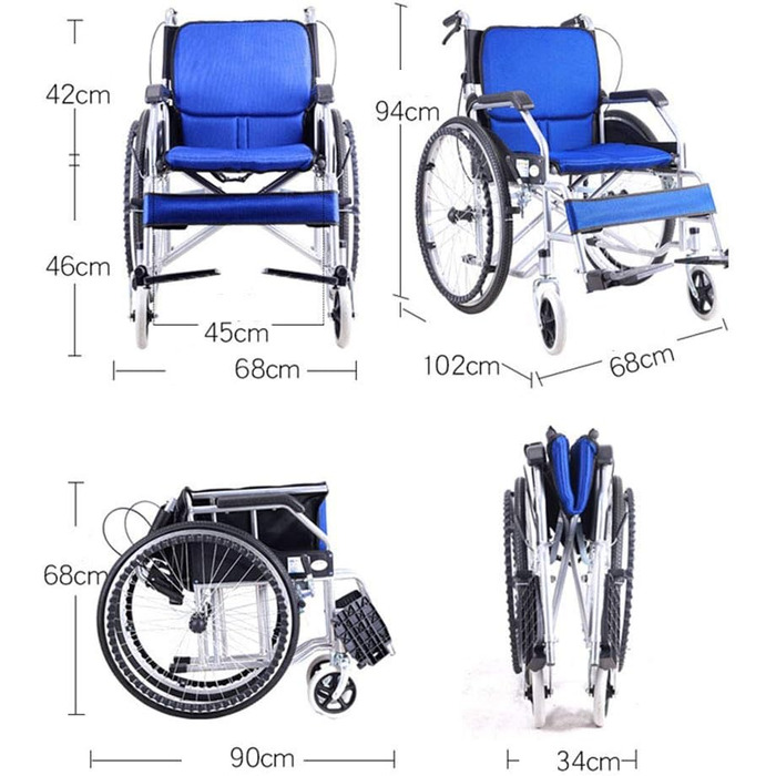 Інвалідні коляски складні, зручні, нековзні, розбірні, для людей похилого віку, портативні, багатофункціональна стрічка, ручне гальмо ззаду, інвалідне крісло для інвалідів