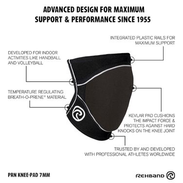 Наколінник Rehband PRN, ука, професійний гандбольний наколінник, волейбольний наколінник, захист колін для гандболу та волейболу, неопреновий наколінник, колірЧорний, розмірS, сторонаRight S - Right Black