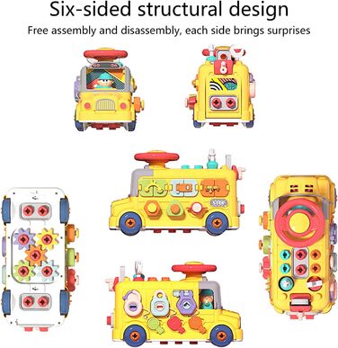 Сенсорна іграшка-кубик - розсувна головоломка у формі автобуса, сенсорна іграшка-кубик у формі автобуса для малюків іграшка для розвитку дрібної моторики у формі автобуса, активна іграшка-кубик для малюків