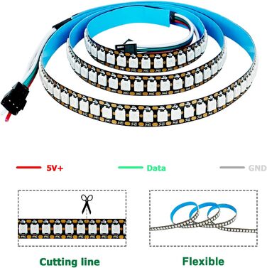 Світлодіодна стрічка YUNBO WS2812B RGB, 144 пікселів 1 метр чорна друкована плата з індивідуальною адресною світлодіодною стрічкою 5050 SMD 5V Dream Color IP20 Неводонепроникна світлодіодна стрічка для різання
