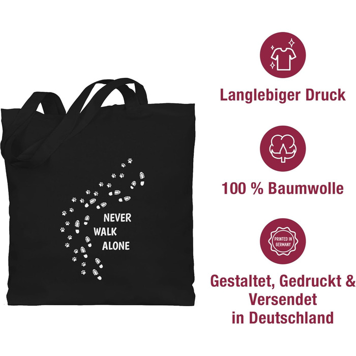 Сорочниця - Бавовняна сумка - Подарунок для власників собак - Ніколи не гуляйте наодинці з відбитками лап 1 Чорний