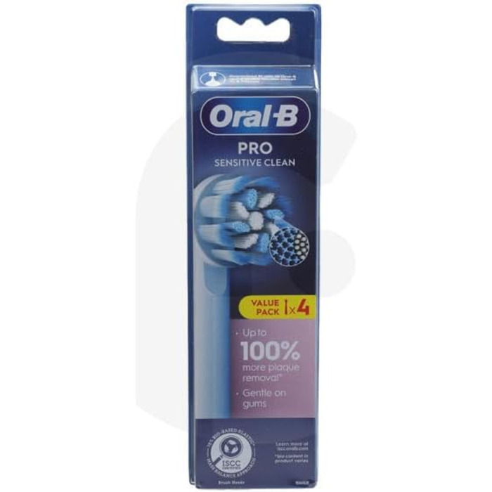 Щітки Oral-B Pro Sensitive Clean для електричної зубної щітки, X-подібна та надзвичайно м'яка щетина для дбайливого чищення та видалення нальоту, 4 насадки для зубних щіток, біла 4 карати