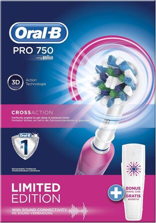 Електрична зубна щітка Braun Oral-B PRO 750 з футляром для вільного переміщення, рожева