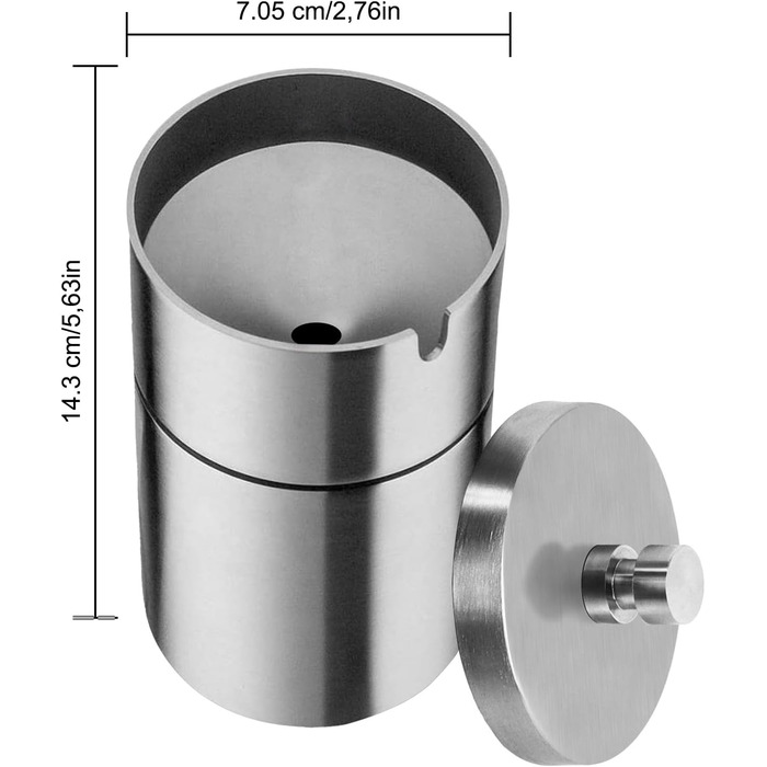 Попільничка з кришкою, вітрова попільничка з нержавіючої сталі для відкритих портативних бездимних штормових попільничок Настільна попільничка Бездимний попільничка Відкрита попільничка для саду Відкритий автомобіль, сріблястий