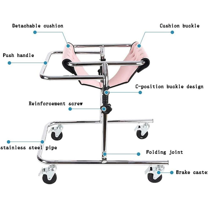 Допоміжний засіб для ходьби для дітей з церебральним паралічем, Підходить для зросту 80-120 см, Регулюється по висоті, Рама з вуглецевої сталі, Допоміжні засоби для людей похилого віку