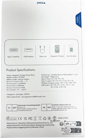 Бездротовий зарядний пристрій 15W,  магнітний,  USB C PD 20W,  10000mAh, синій