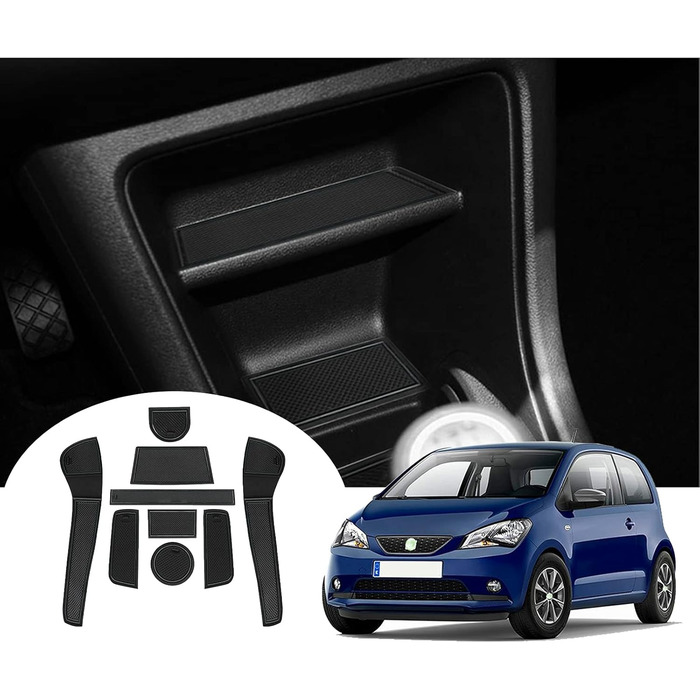 Протиковзкі килимки GAFAT VW UP/Seat MII/Skod Citigo 2013-2023 2024, гумові килимки для центральної консолі автомобіля, килимок для підстаканника, нековзний килимок для зберігання речей, дверний шов нековзний 9 шт. (чорний)