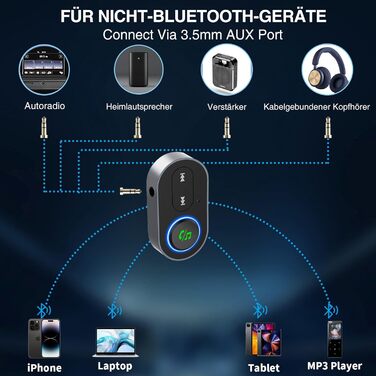 Адаптер Автомобіль, FM-передавач Автомобіль з двома портами USB QC 3.0 Type-C PD Швидка зарядка, підтримка мобільного телефону в режимі гучного зв'язку, музичний MP3-плеєр, SD-карта, 7 режимів RGB-підсвічування (BR10 AUX-чорний)