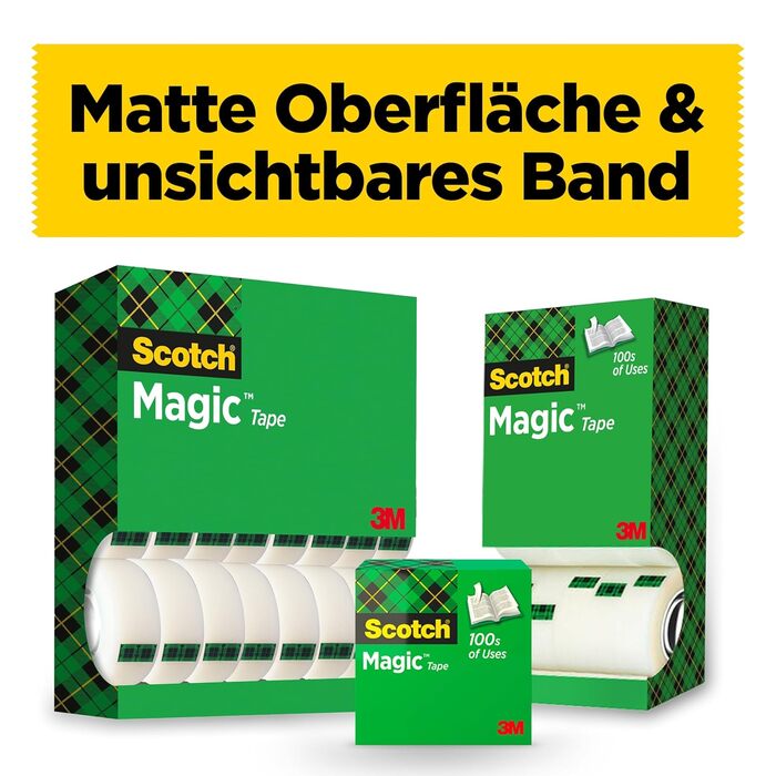 Скотч Magic Tape - Value Pack 8 рулонів, 19мм х 33м - Невидимий скотч загального призначення для ремонту, маркування та запечатування документів Magic Tape Single