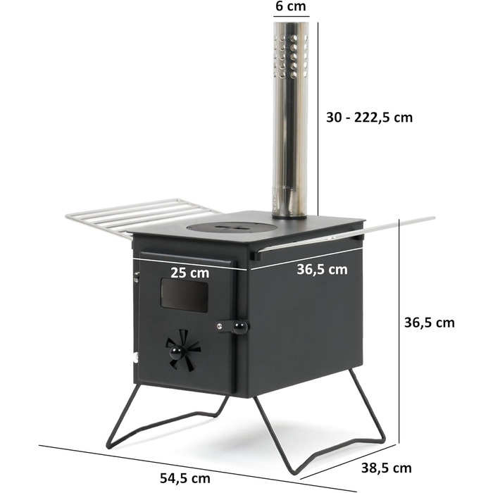 Піч для намету CampFeuer 54.5 x 38.5 x 259.5 см чорний Портативна дров'яна піч для кемпінгу, на відкритому повітрі, намету Кемпінговий обігрів намету, піч для намету на дровах, піч для намету на відкритому повітрі, піч на відкритому повітрі, аксесуари для