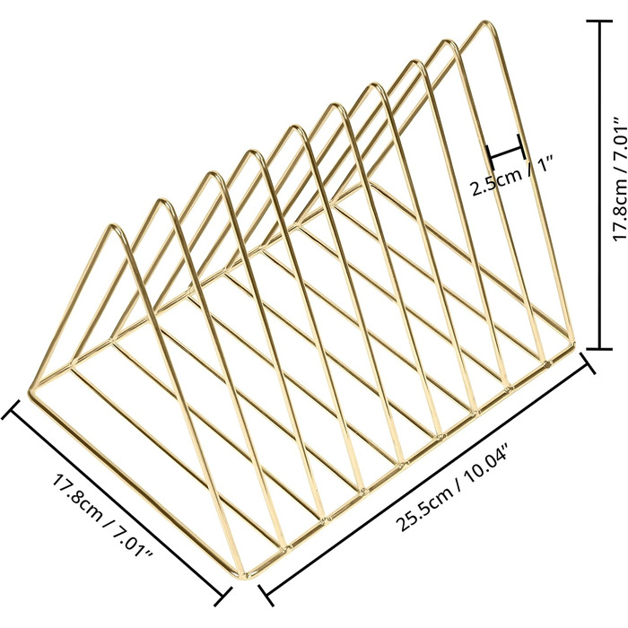 Підставка для журналів BELLE VOUS металевий тримач для книг золото - Трикутний тримач для журналів та газет з 9 гніздами для дому, книжкової полиці, ванної кімнати та офісу - Для книг, газет, планшетів та папок