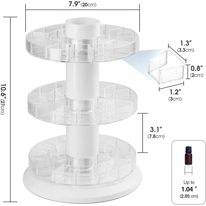 Обертова підставка для ефірної олії, обертова, на 45 пляшок (до 72 шт. ), органайзер з 3 ярусами, 3 яруси 3 яруси