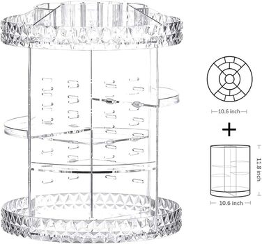 Органайзер для макіяжу, що обертається на 360 градусів, 7 рівнів, регульована коробка для зберігання косметики для губної помади та пензлика, акрилова косметична вітрина великої місткості для комода та ванної кімнати, transp Clear