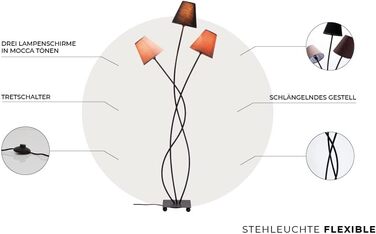 Торшер Kare Design Flexible Mocca Cinque, бежевий/п'ять абажурів, тепле світло, 163x40x35см (В/Ш/Г) (сучасний, коричневий)