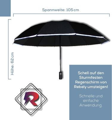 Парасолька штормозахисна - надзвичайно стійка з 12 стійками - складається без крапель завдяки зворотному складанню - маленька компактна - жіноча чоловіча складна парасолька - до автомата - світловідбивачі по краю