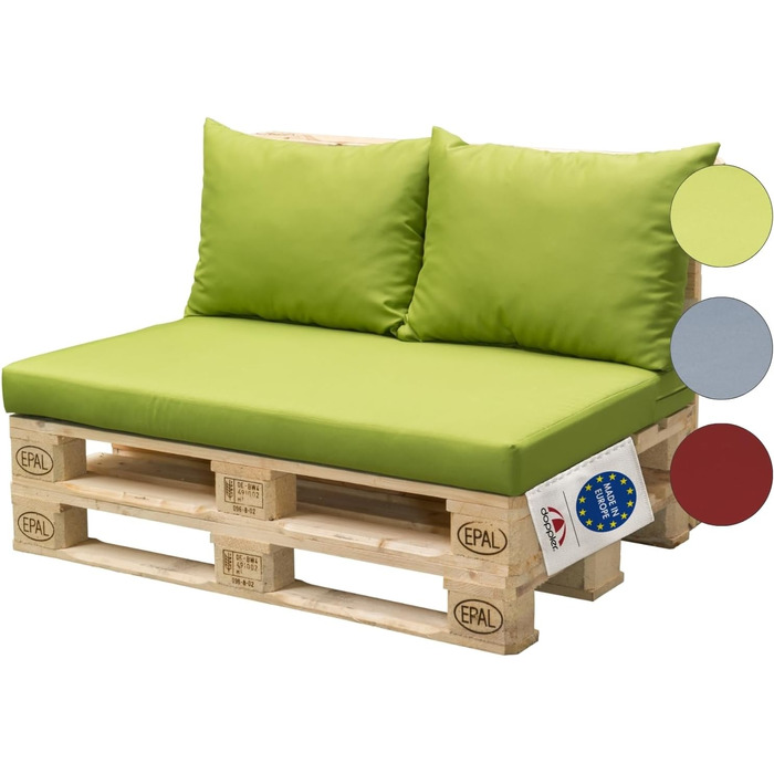 Набір подушок Doppler Pallet Cushion Casaya 3 шт. Fresh Green I Pallet Cushion OEKO-TEX сертифікований з 1 подушкою для сидіння (120x80x15 см) 2 подушками для спинки (60x45x12 см) I Подушки для піддонів із захистом від плям Freshgreen