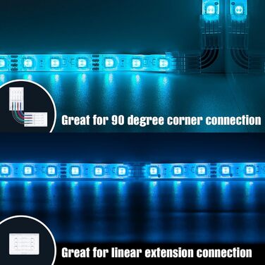 Світлодіодні роз'єми SUNLINA, 4 x 3-контактні L-подібні кутові роз'єми, 8 x з'єднувачі від смуги до стрічки для 8 мм водонепроникних або неводонепроникних світлодіодних стрічок WS2812 WS2811