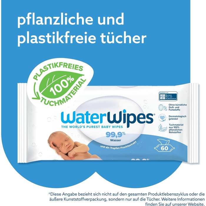 Оригінальні серветки для чищення WaterWipes Plastic Free для немовлят, 720 шт. (12 упаковок), 99,9 очищувальні серветки на водній основі, без запаху для чутливої шкіри 720 шт. (12 упаковок)