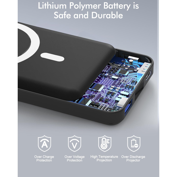 Powerbank 10000mAh, магнітний з кабелем Type-C, LED Display, PD 22.5W швидка зарядка